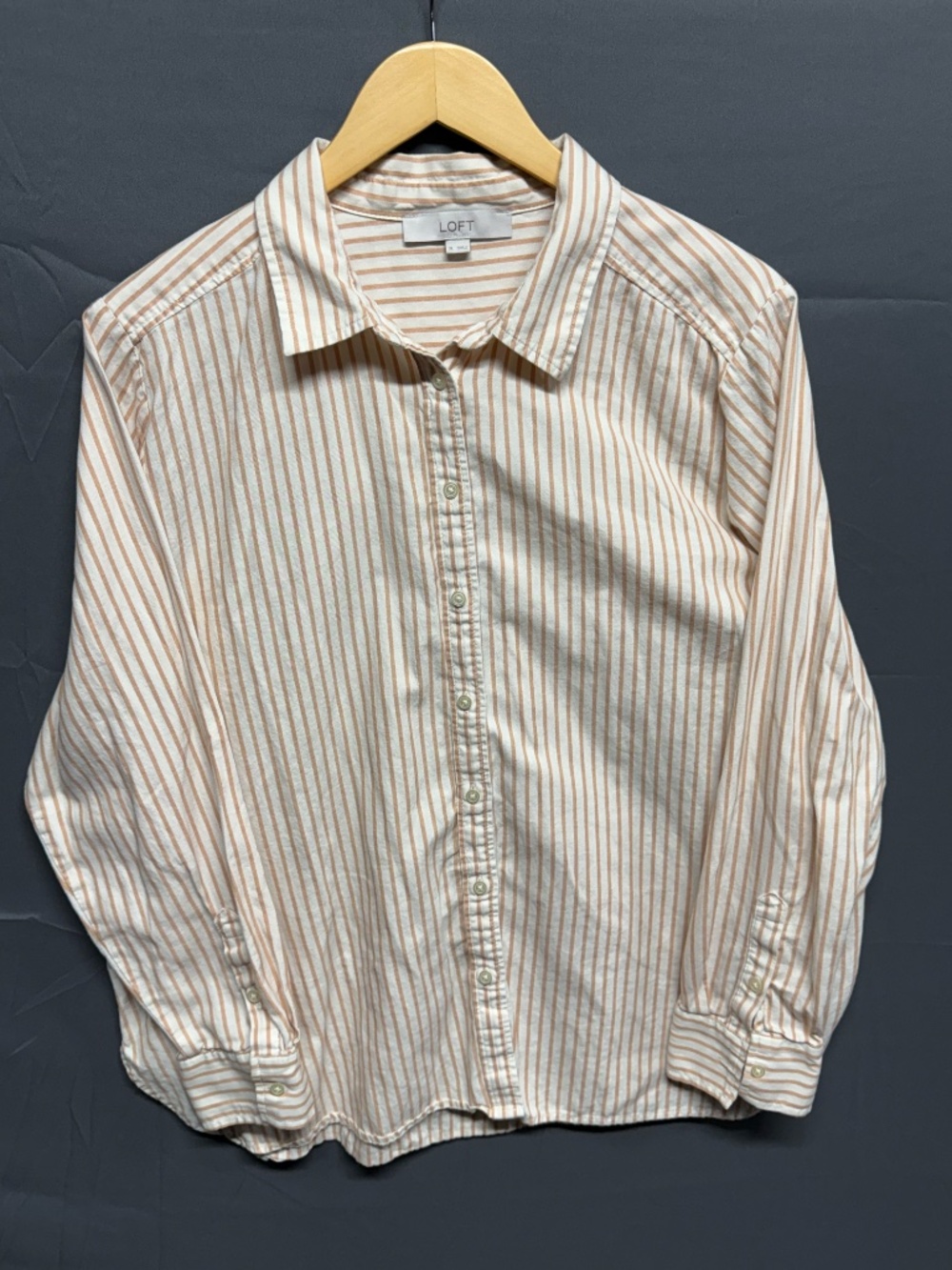 LOFT Striped Button Down Shirt XL Orange White Vertical Stripe 100% Cotton